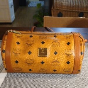 MCM Visetos Barrel Bag in Cognac